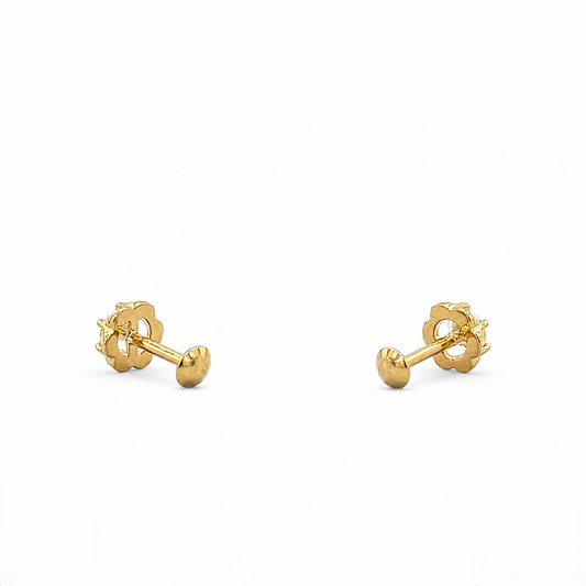 9K Gold Solitaire Flower Second Stud Earrings