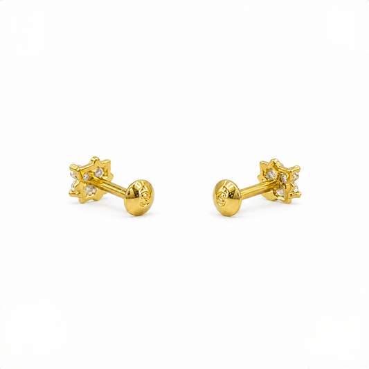 9K Gold Square Crystal Flower Second Stud Earrings