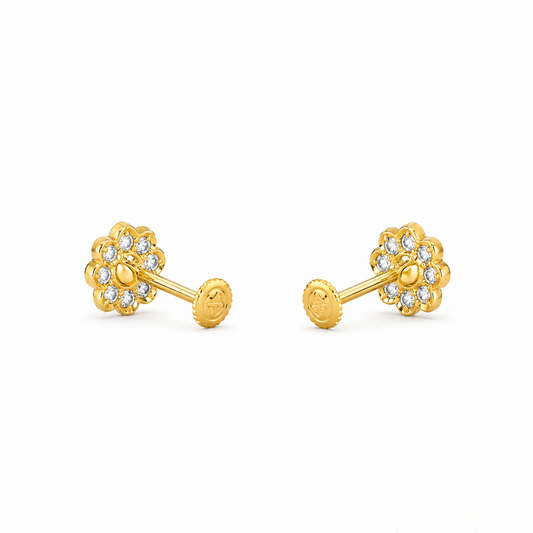 9K Gold Pearl Floral Halo Second Stud Earrings