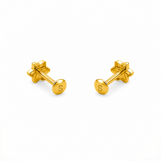 9K Gold Star Flower Stud Earrings