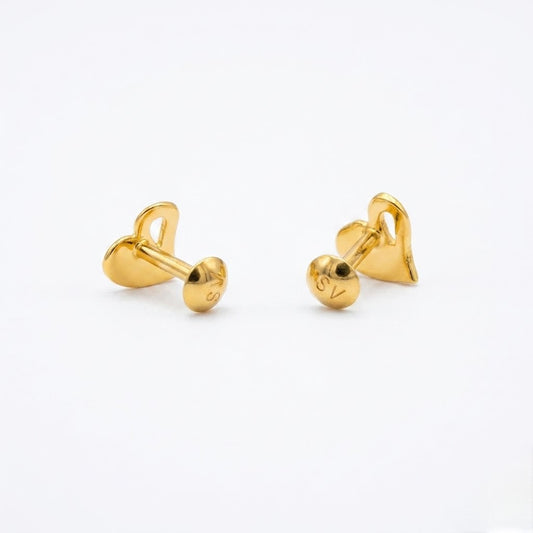 9K Gold Elegant Heart Second Stud Earrings