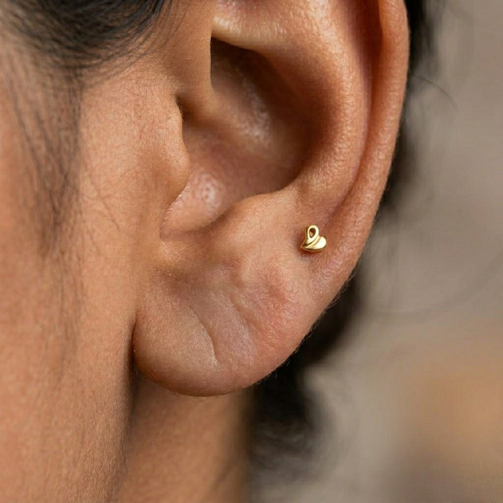 9K Gold Elegant Heart Second Stud Earrings