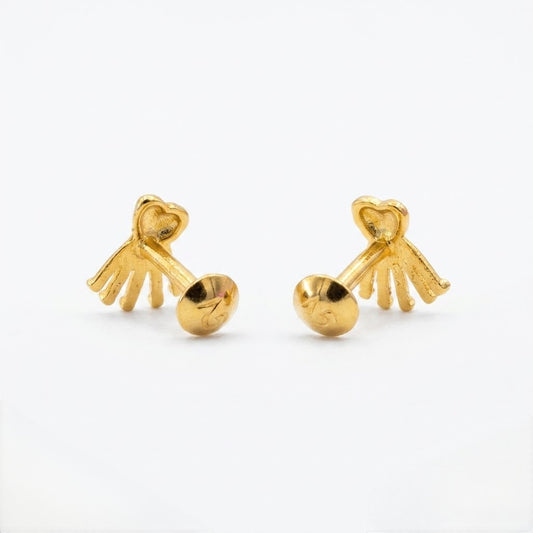 9K Gold Heart Tassel Second Stud Earrings