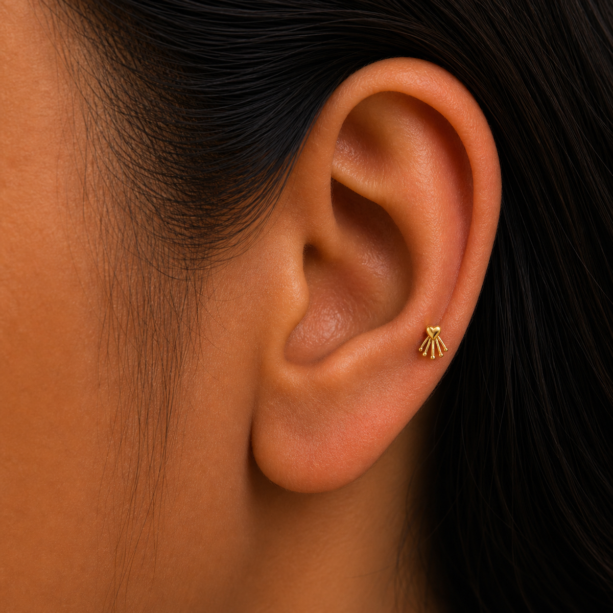 9K Gold Heart Tassel Second Stud Earrings