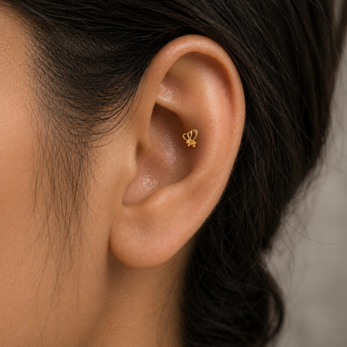 9K Gold Double Heart Bead Second Stud Earrings