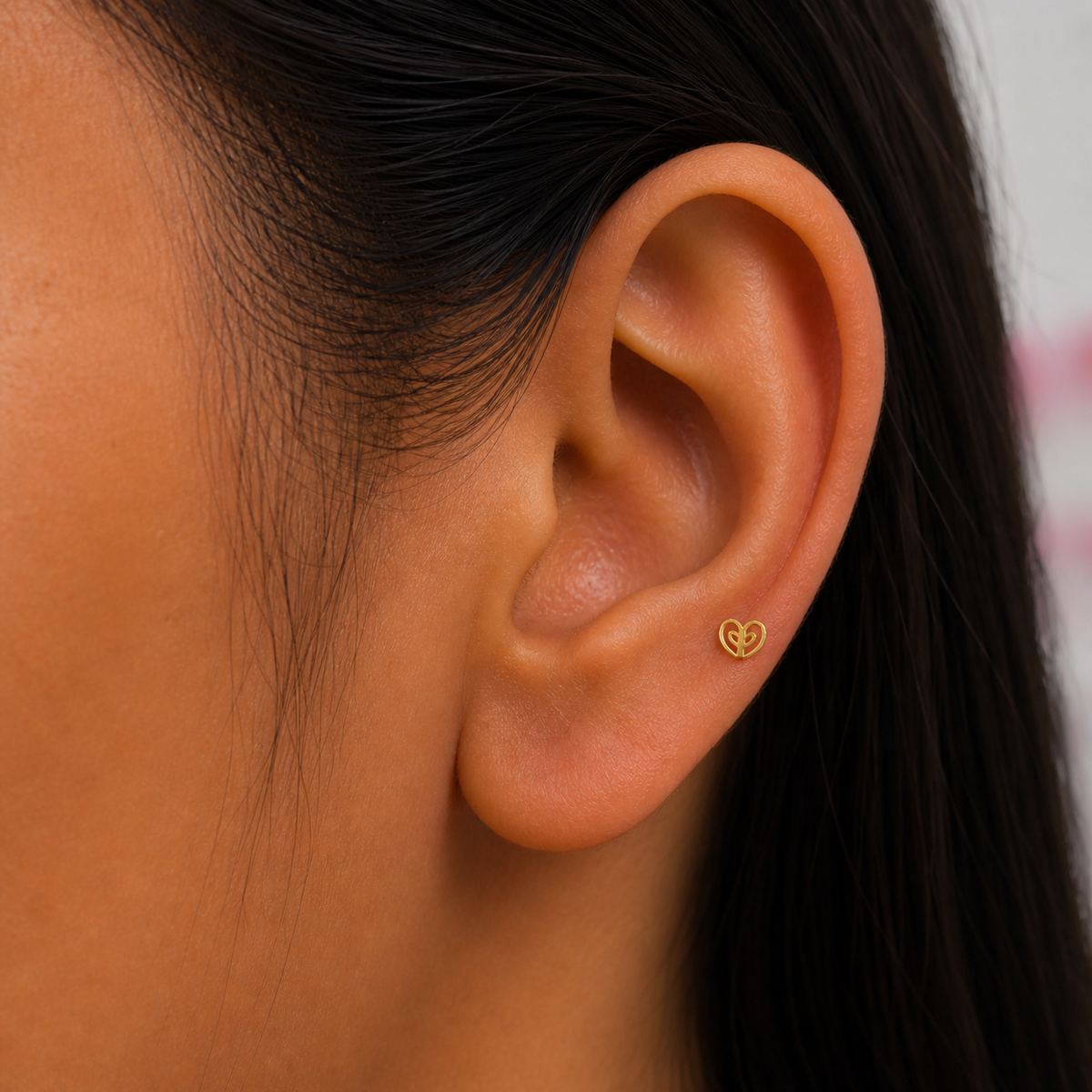 9K Gold Heartleaf Open Second Stud Earrings