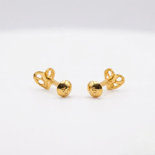 9K Gold Cutout Heart Second Stud Earrings