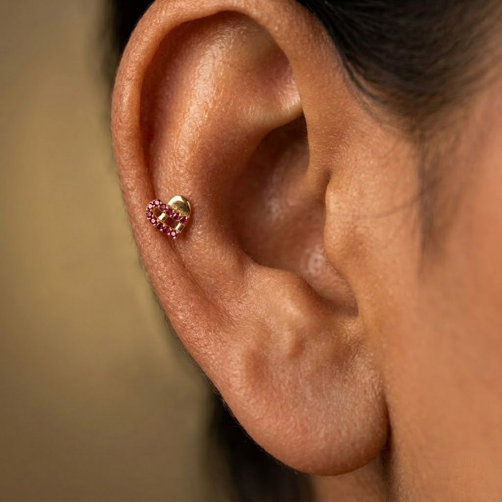 9K Gold Ruby Love Grid Second Stud Earrings