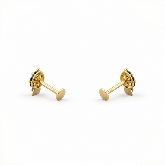 9K Gold Black Spade Second Stud Earrings