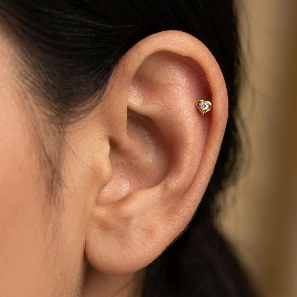 9K Gold Crystal Love Drop Second Stud Earrings