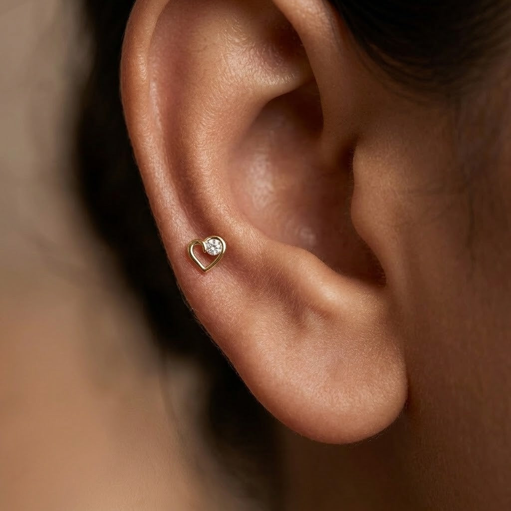 9K Gold Open Love Spark Second Stud Earrings