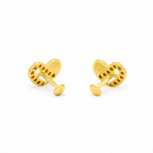 9K Gold Black Stone Ribbon Heart Second Stud Earrings