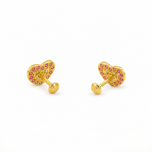 9K Gold Ruby Halo Heart Second Stud Earrings