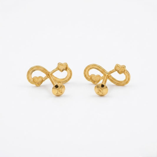 9K Gold Infinity Heart Second Stud Earrings