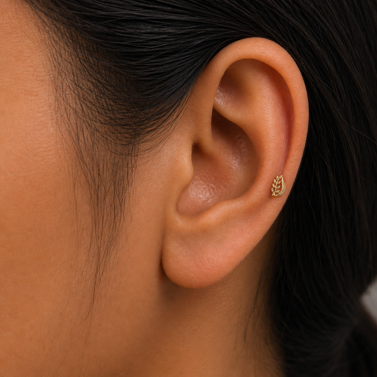 9K Gold Leaf Curve Second Stud Earrings