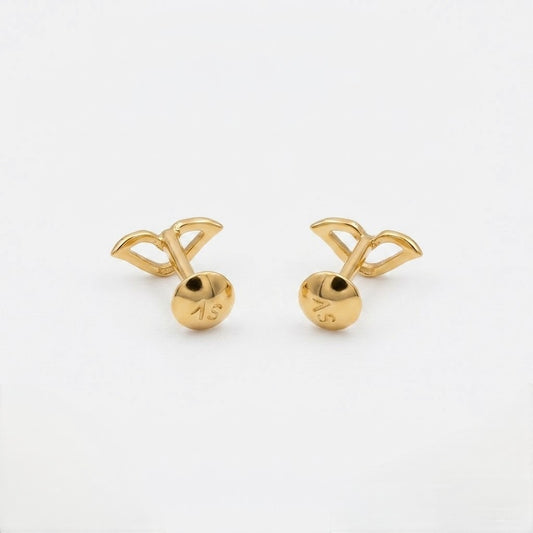 9K Gold Open Leaf Smile Second Stud Earrings