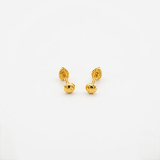 9K Gold Ribbed Leaf Second Stud Earrings
