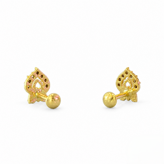 9K Gold Ruby Leaf Flame Second Stud Earrings
