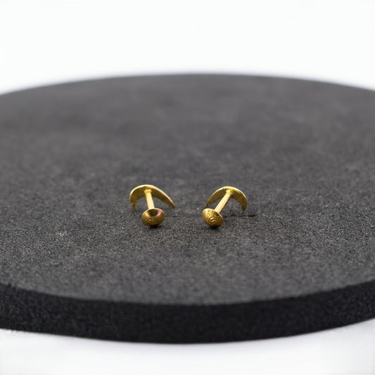 9K Gold Curved Moon Horn Second Stud Earrings