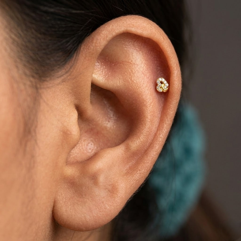 9K Gold White Stone Matt Second Stud Earrings