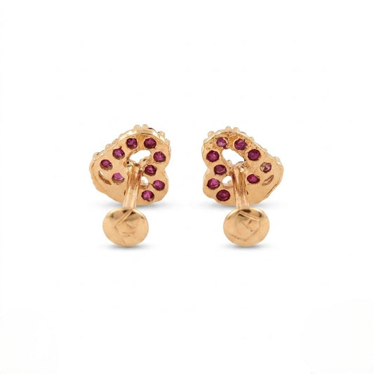 9K Gold Ruby Stone Matt Heart Second Stud Earrings