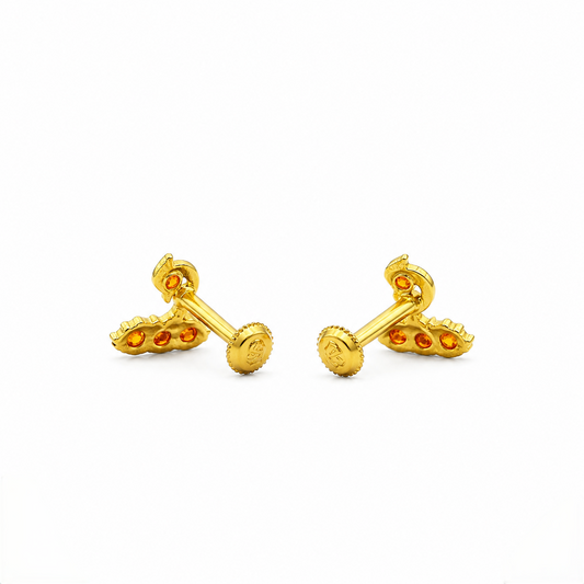 9K Gold Orange Stone Swan Second Stud Earrings