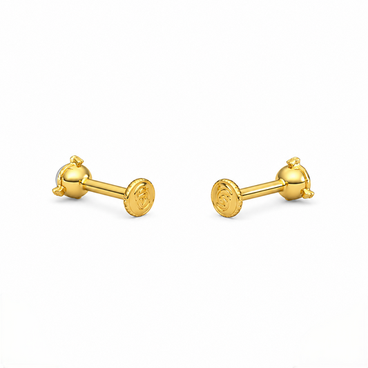9K Gold Pearl Dome Second Stud Earrings