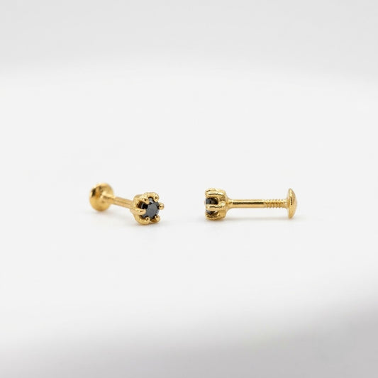 9K Gold Black Solitaire Second Stud Earrings