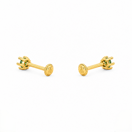 9K Gold Emerald Solitaire Second Stud Earrings