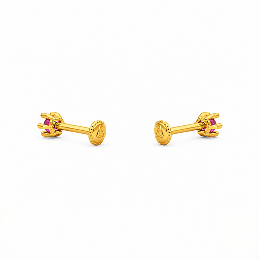 9K Gold Pink Solitaire Second Stud Earrings