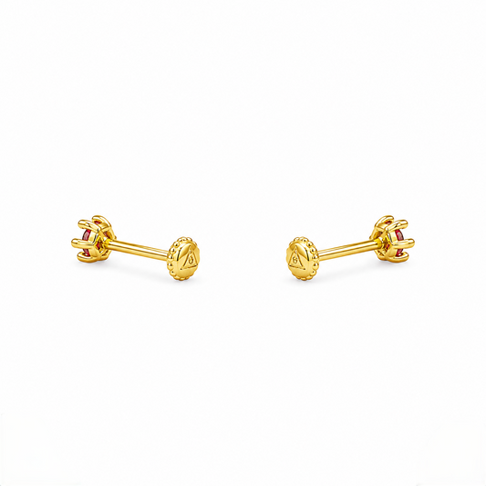 Orange Round-Cut 9K Gold Stud Earrings