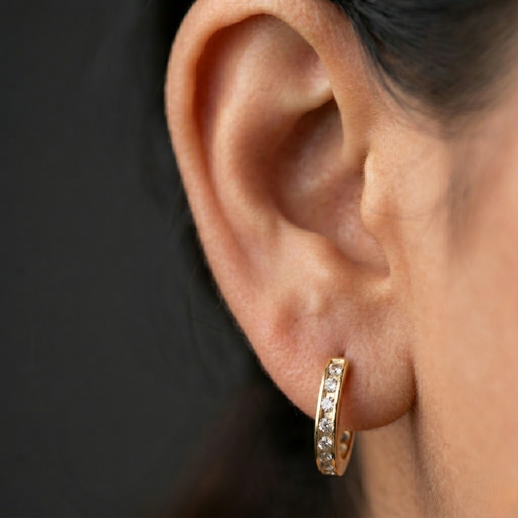 9K Gold Crystal Huggie Hoop Stud Earrings