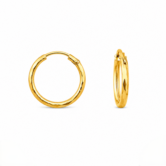 9K Gold Diamond-Cut Hoop Stud Earrings