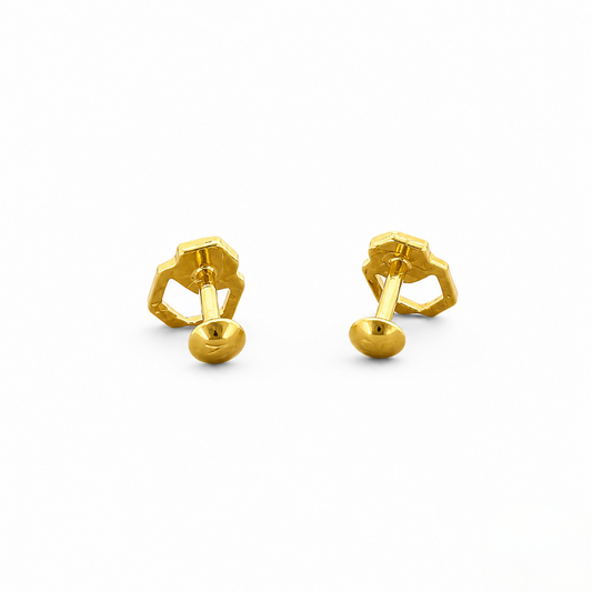 9K Gold Hexa Black Stone Second Stud Earrings