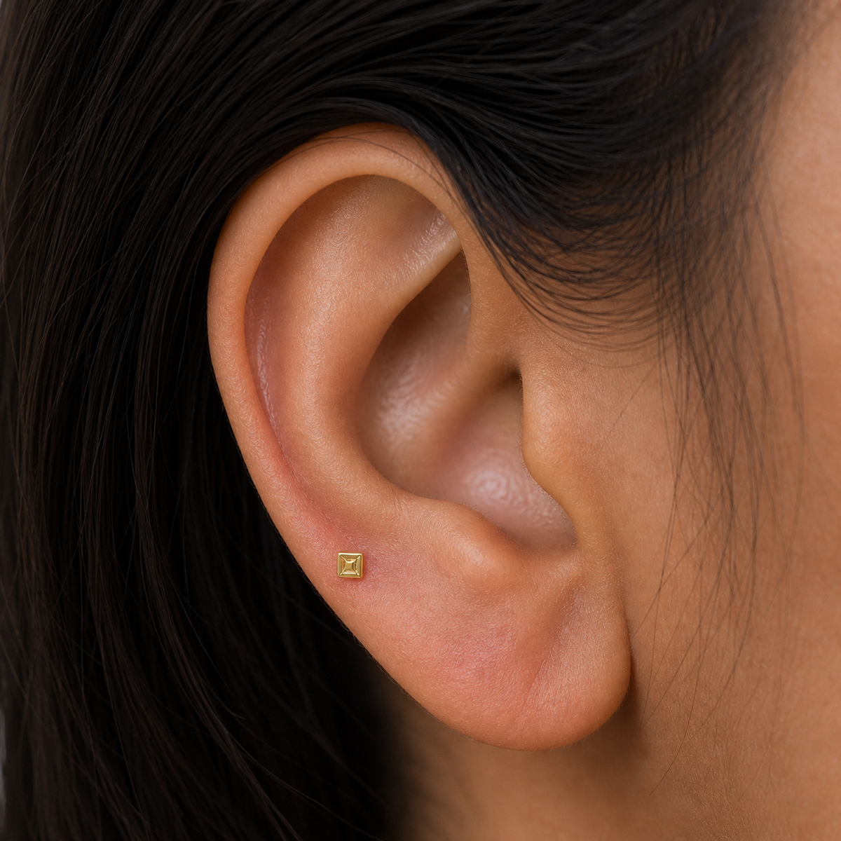 9K Gold Square Cutwork Second Stud Earrings