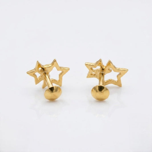 9K Gold Twin Outline Star Second Stud Earrings