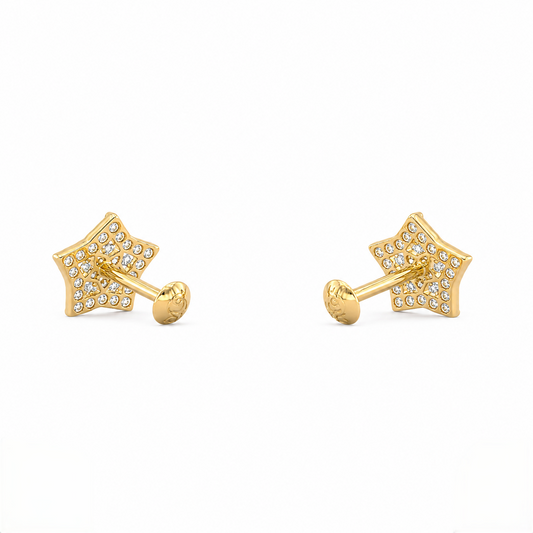9K Gold Crystal Star Mandala Second Stud Earrings