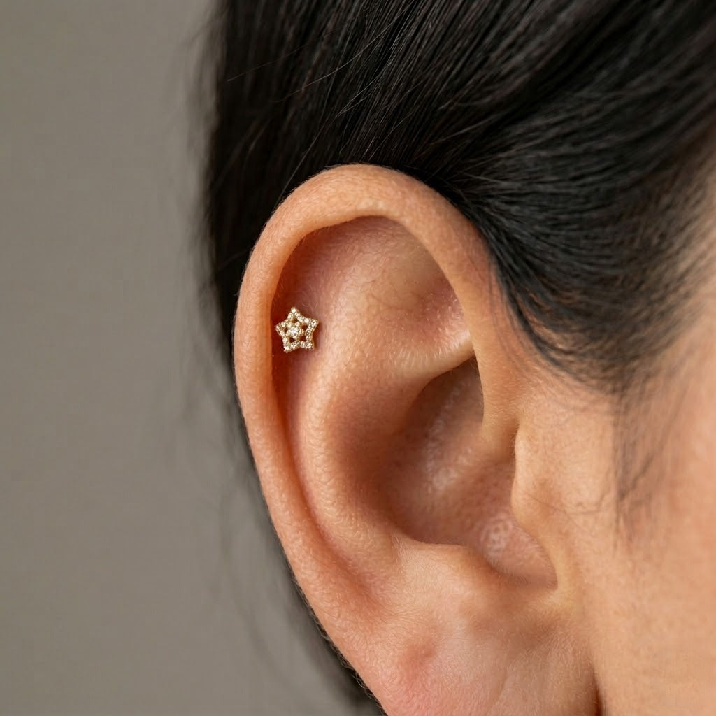 9K Gold Crystal Star Mandala Second Stud Earrings