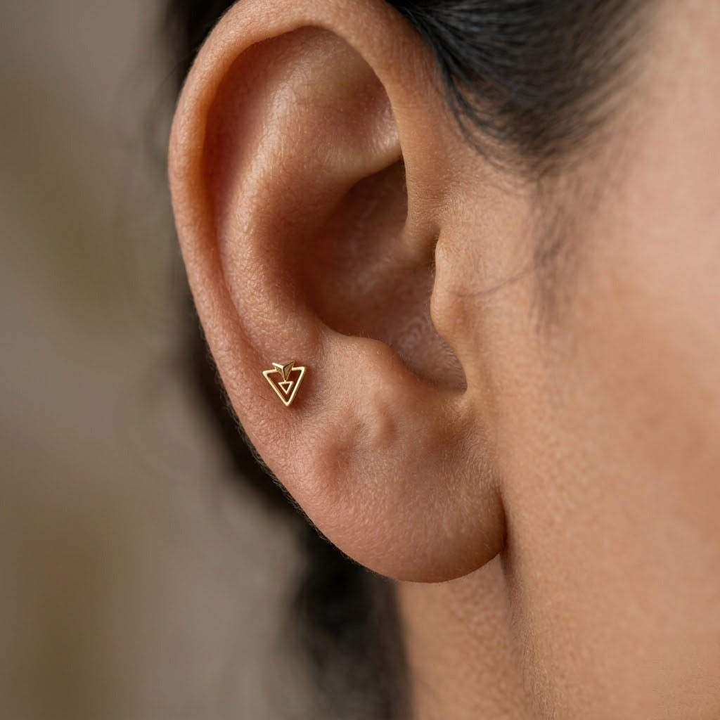 9K Gold Geo Pyramid Second Stud Earrings