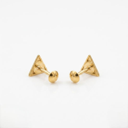 9K Gold Pyramid Shield Second Stud Earrings