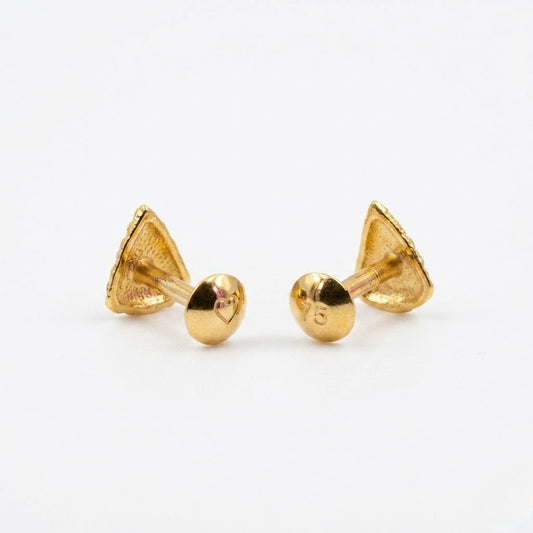 9K Gold Textured Triangle Second Stud Earrings