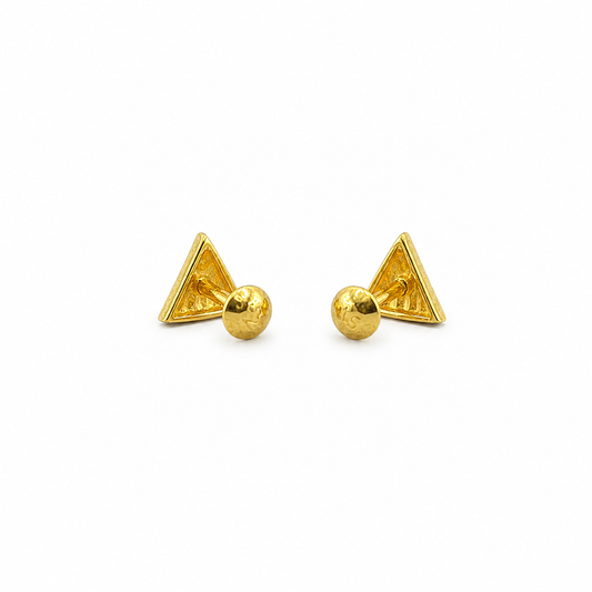 9K Gold Fluted Triangle Second Stud Earrings