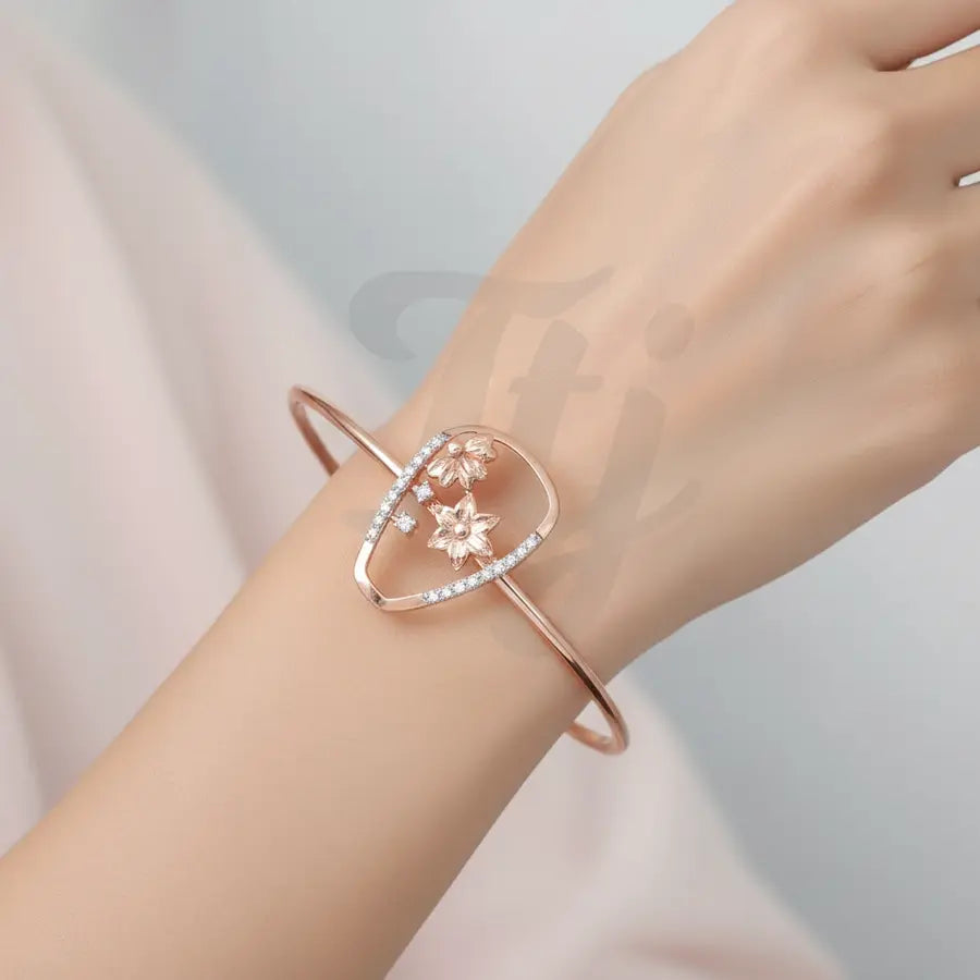 Twin Blossoms with Gems Gold Bangle