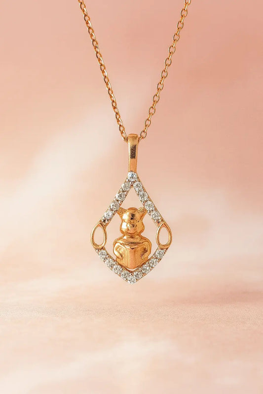 Bear Reading Book Gold Chain and Pendant
