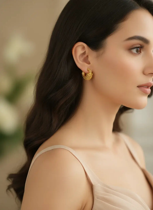 Honeycomb Crescent Gold Earrings