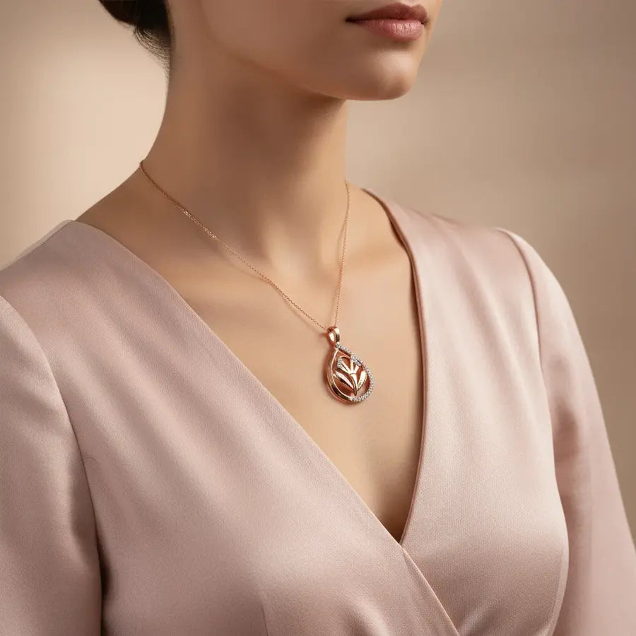 Twin Leaf Sprout Gold Pendant
