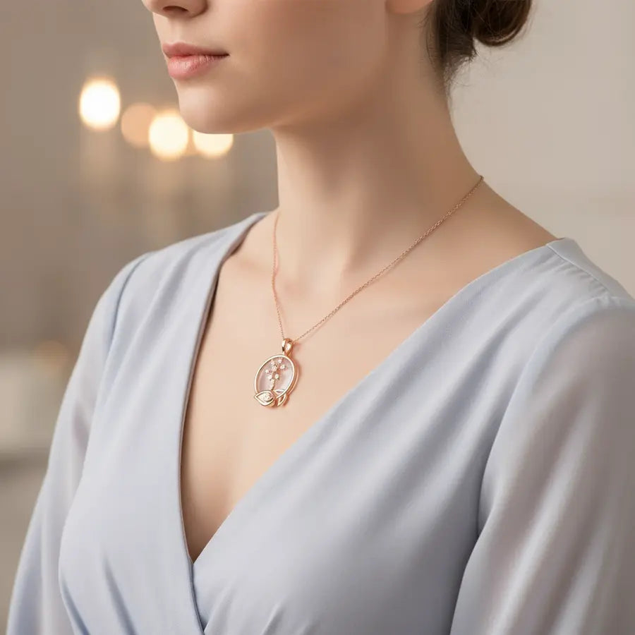 Diamond Stemmed Bloom Gold Pendant