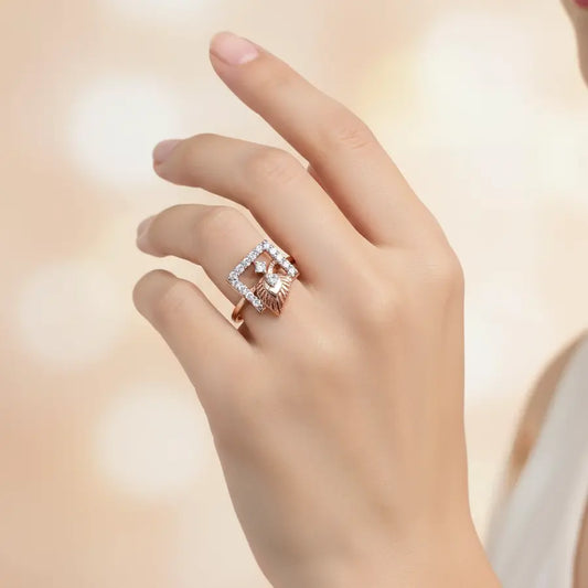Feather Square Gold Ring