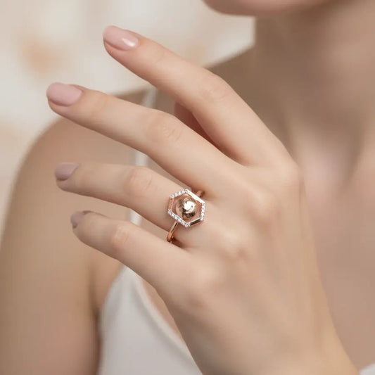 Hexagon Smiley Gold Ring
