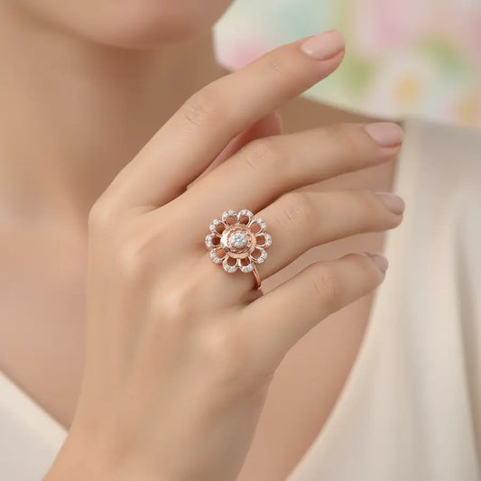 Stone Flower Gold Ring